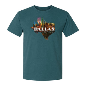 Dallas Texas T-Shirt, City Skyline State Map Graphic for Residents and Travelers