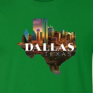 Dallas Texas T-Shirt, City Skyline State Map Graphic for Residents and Travelers