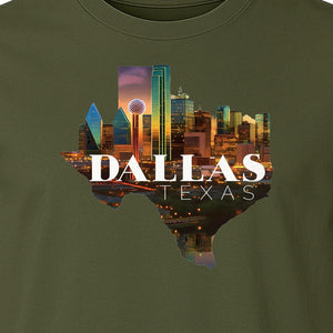 Dallas Texas T-Shirt, City Skyline State Map Graphic for Residents and Travelers