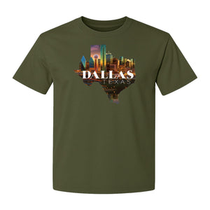 Dallas Texas T-Shirt, City Skyline State Map Graphic for Residents and Travelers