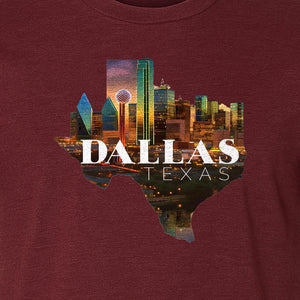 Dallas Texas T-Shirt, City Skyline State Map Graphic for Residents and Travelers