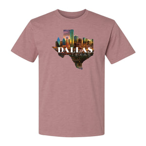 Dallas Texas T-Shirt, City Skyline State Map Graphic for Residents and Travelers