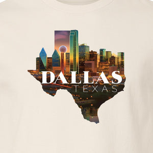 Dallas Texas T-Shirt, City Skyline State Map Graphic for Residents and Travelers