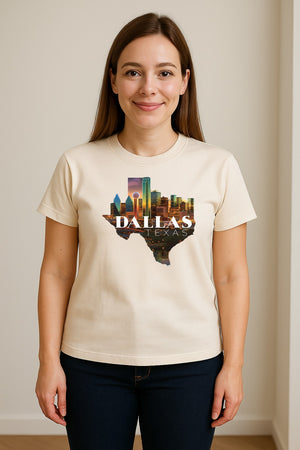 Dallas Texas T-Shirt, City Skyline State Map Graphic for Residents and Travelers