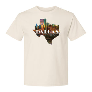 Dallas Texas T-Shirt, City Skyline State Map Graphic for Residents and Travelers