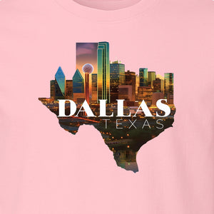 Dallas Texas T-Shirt, City Skyline State Map Graphic for Residents and Travelers