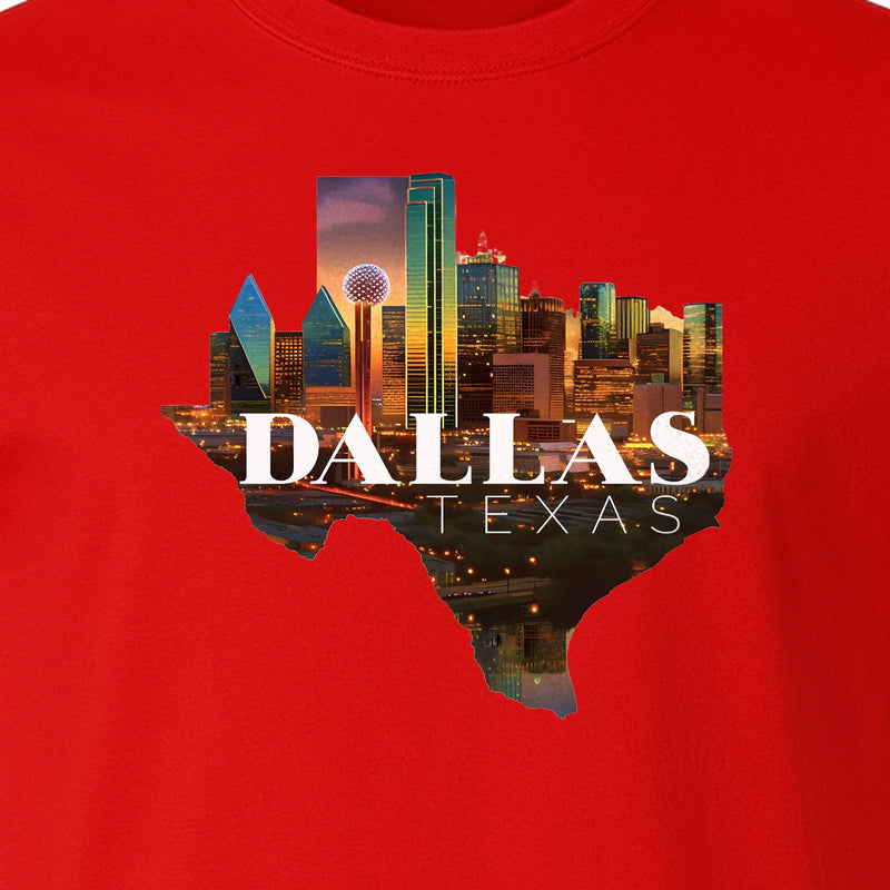 Dallas Texas T-Shirt, City Skyline State Map Graphic for Residents and Travelers