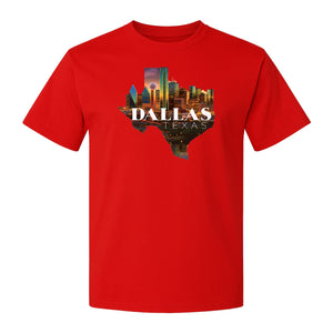 Dallas Texas T-Shirt, City Skyline State Map Graphic for Residents and Travelers