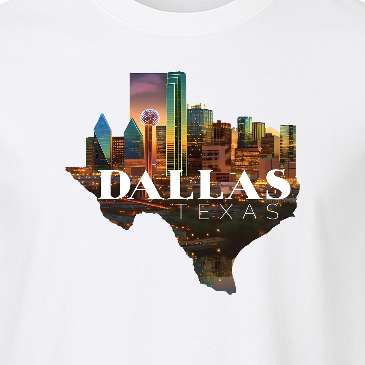 Dallas Texas T-Shirt, City Skyline State Map Graphic for Residents and Travelers
