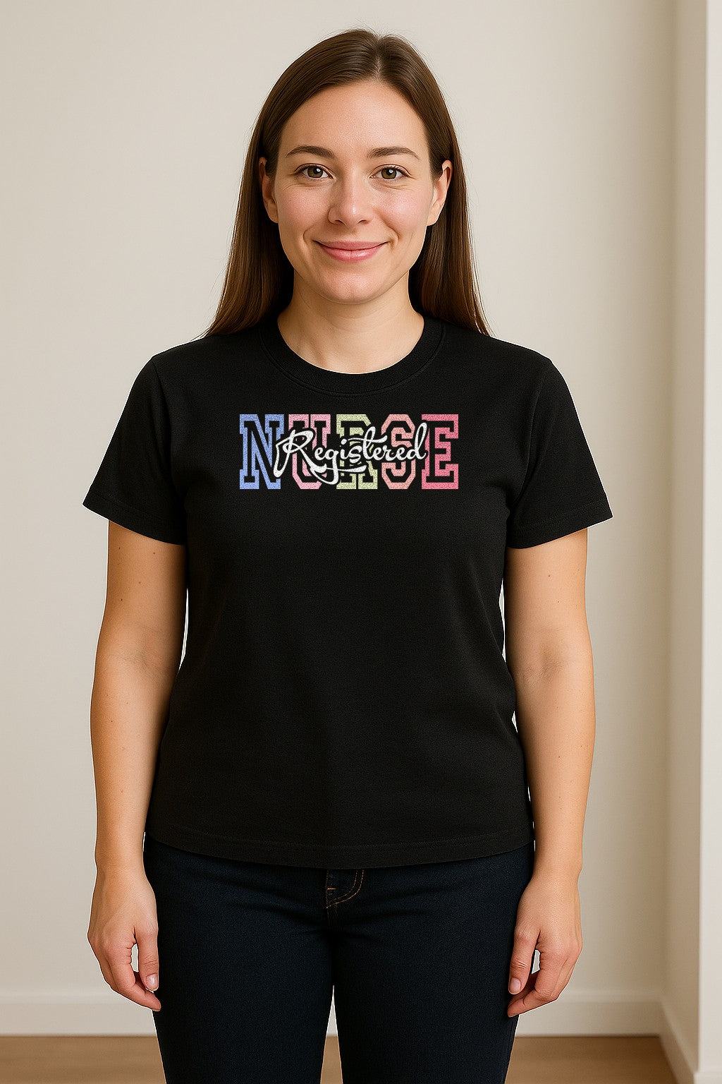 Registered Nurse T-Shirt, RN Collegiate Letter Design for Nursing School Graduation
