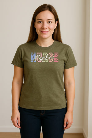 Registered Nurse T-Shirt, RN Collegiate Letter Design for Nursing School Graduation