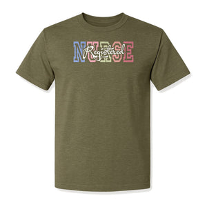 Registered Nurse T-Shirt, RN Collegiate Letter Design for Nursing School Graduation