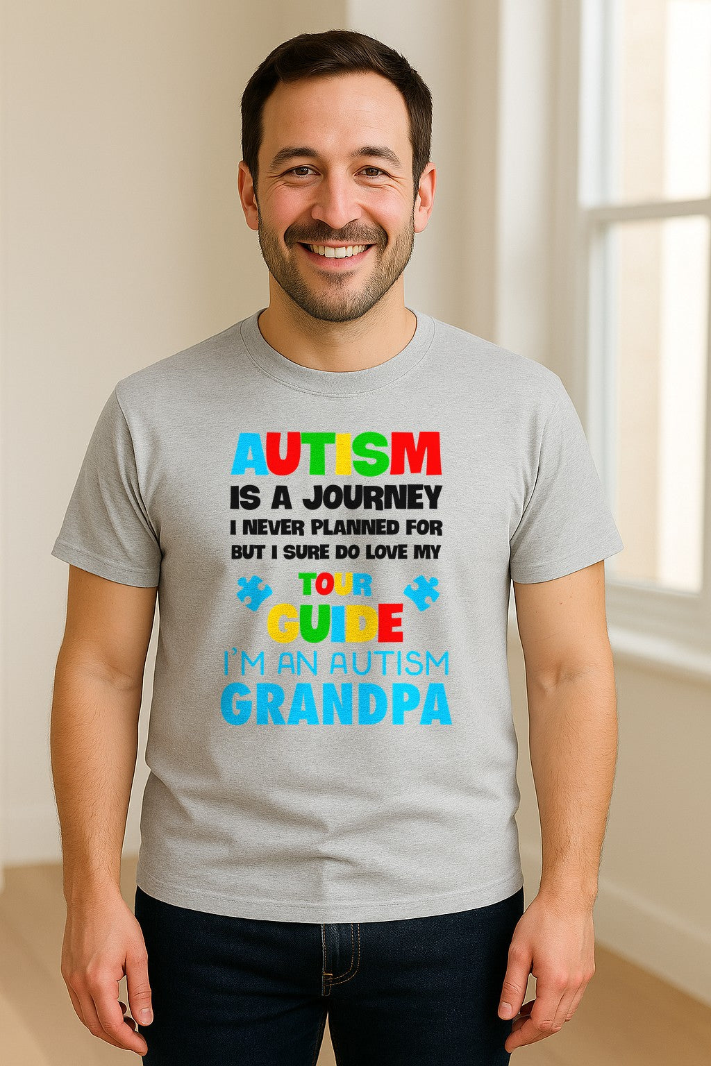 Autism Grandpa T-Shirt, Tour Guide Neurodiversity Awareness Design for Grandfathers