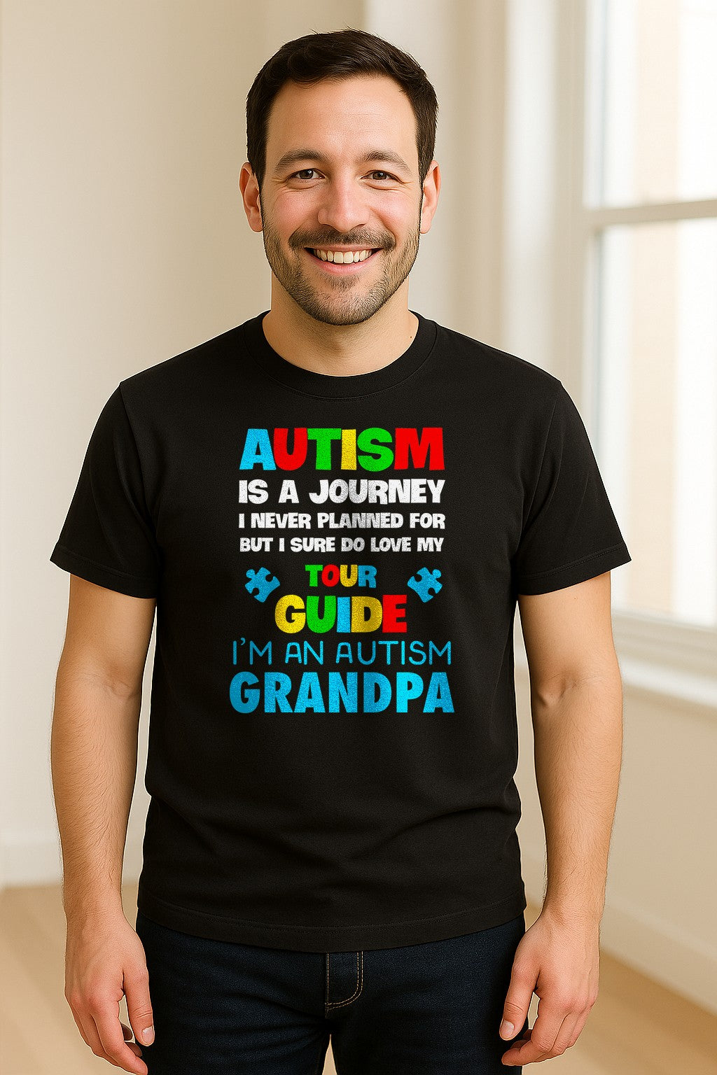 Autism Grandpa T-Shirt, Tour Guide Neurodiversity Awareness Design for Grandfathers
