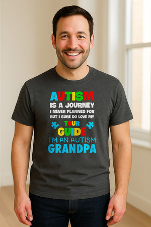 Autism Grandpa T-Shirt, Tour Guide Neurodiversity Awareness Design for Grandfathers