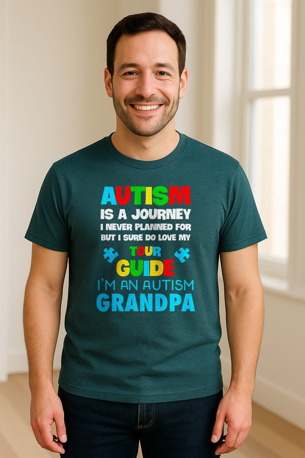 Autism Grandpa T-Shirt, Tour Guide Neurodiversity Awareness Design for Grandfathers