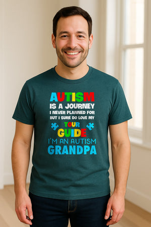 Autism Grandpa T-Shirt, Tour Guide Neurodiversity Awareness Design for Grandfathers