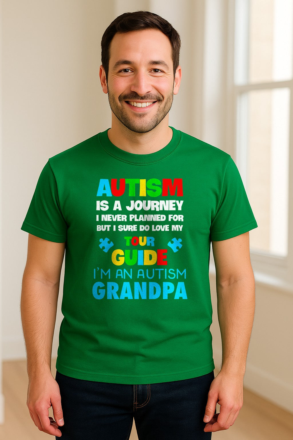 Autism Grandpa T-Shirt, Tour Guide Neurodiversity Awareness Design for Grandfathers