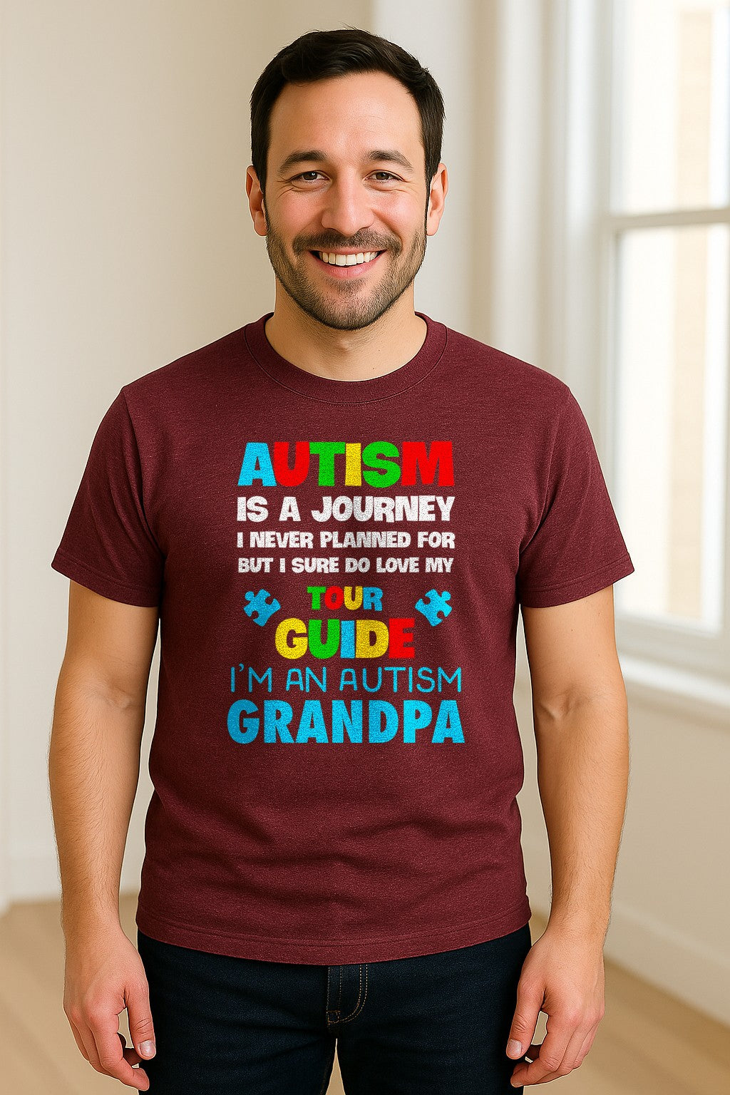 Autism Grandpa T-Shirt, Tour Guide Neurodiversity Awareness Design for Grandfathers