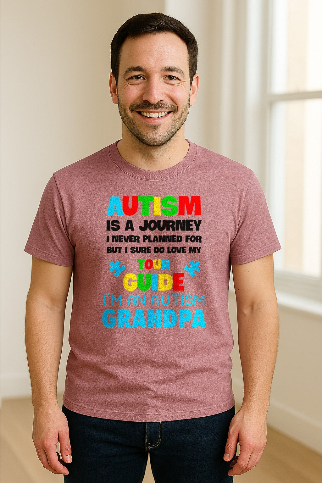 Autism Grandpa T-Shirt, Tour Guide Neurodiversity Awareness Design for Grandfathers