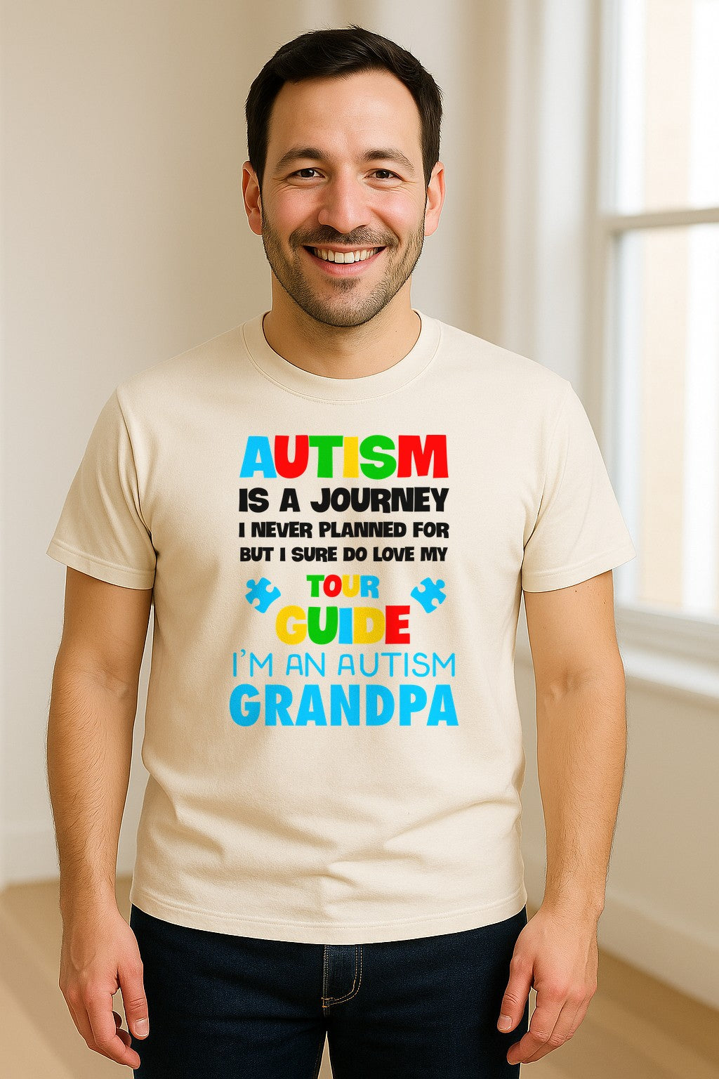 Autism Grandpa T-Shirt, Tour Guide Neurodiversity Awareness Design for Grandfathers
