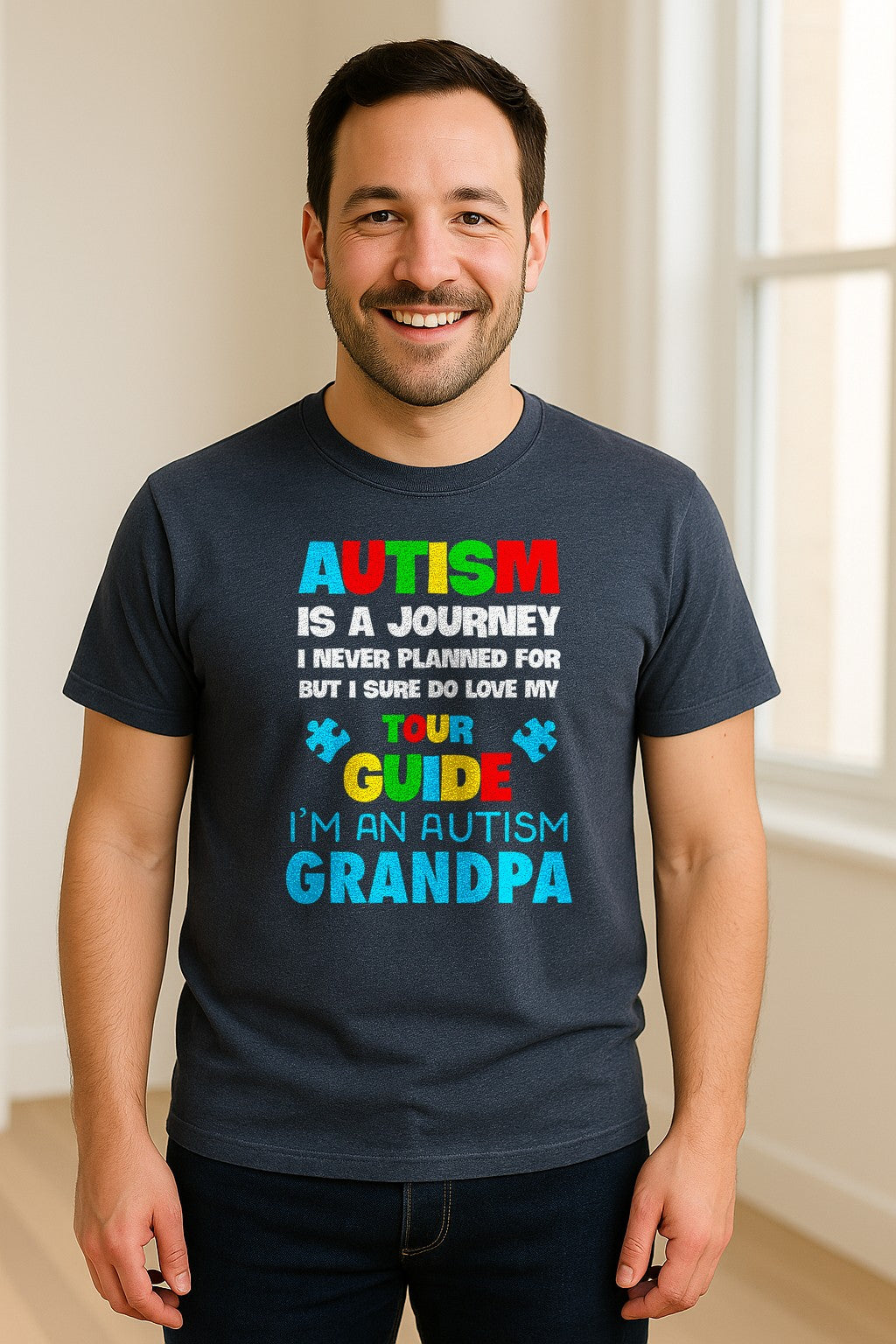 Autism Grandpa T-Shirt, Tour Guide Neurodiversity Awareness Design for Grandfathers