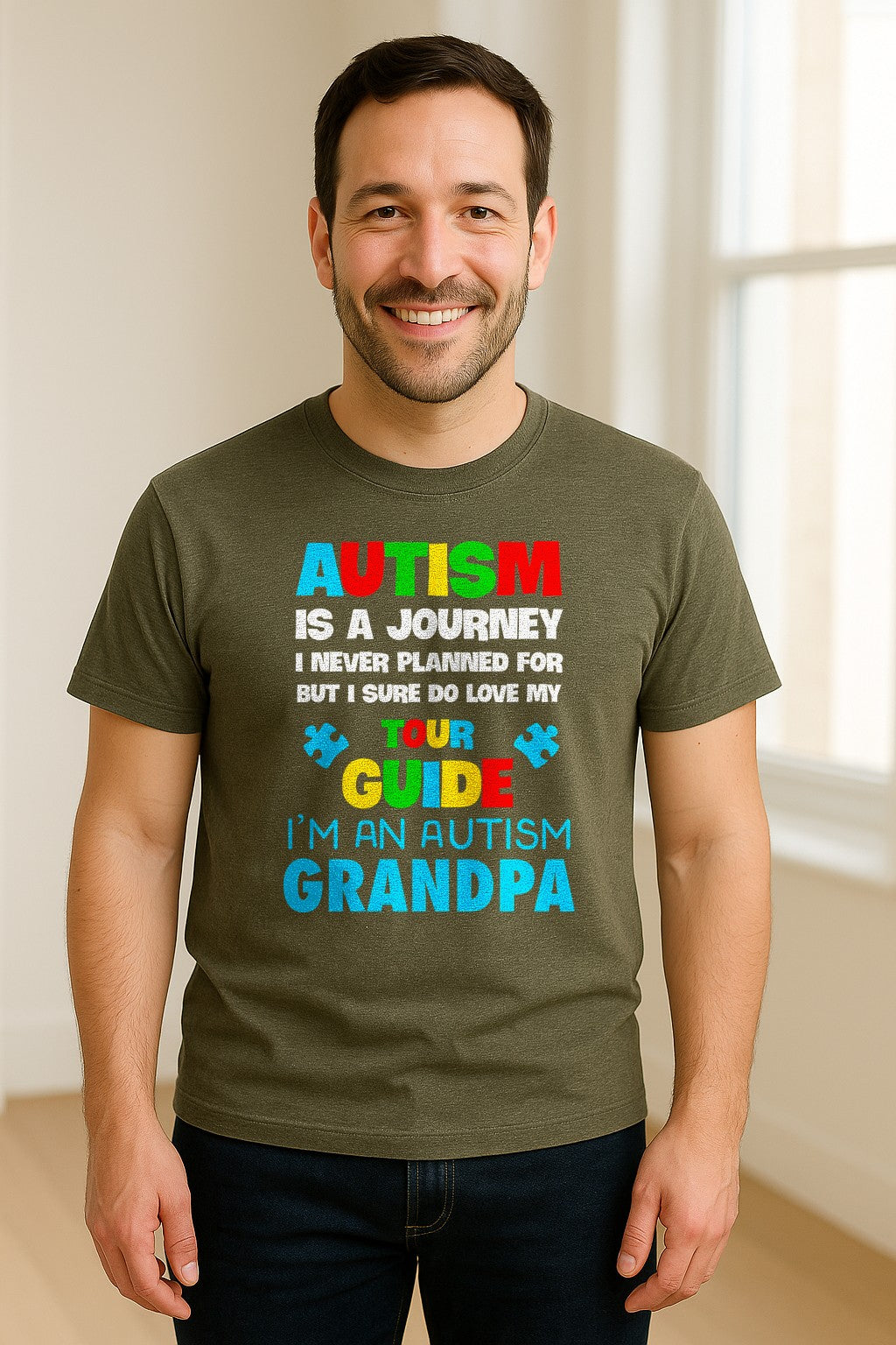 Autism Grandpa T-Shirt, Tour Guide Neurodiversity Awareness Design for Grandfathers