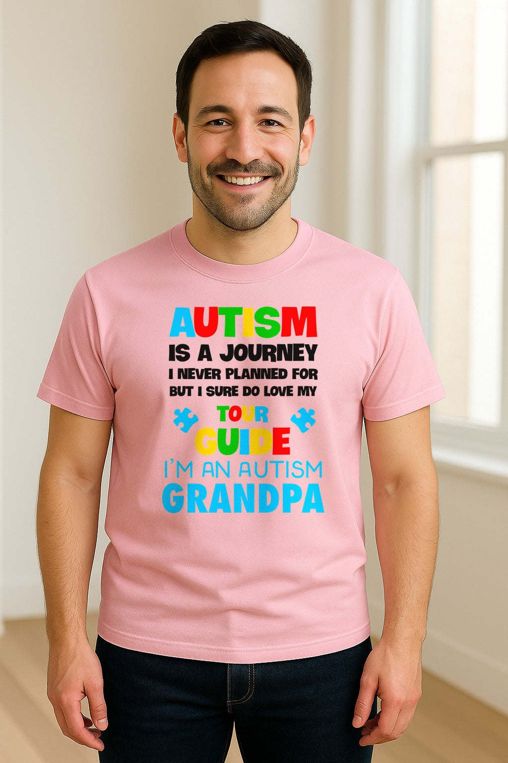Autism Grandpa T-Shirt, Tour Guide Neurodiversity Awareness Design for Grandfathers