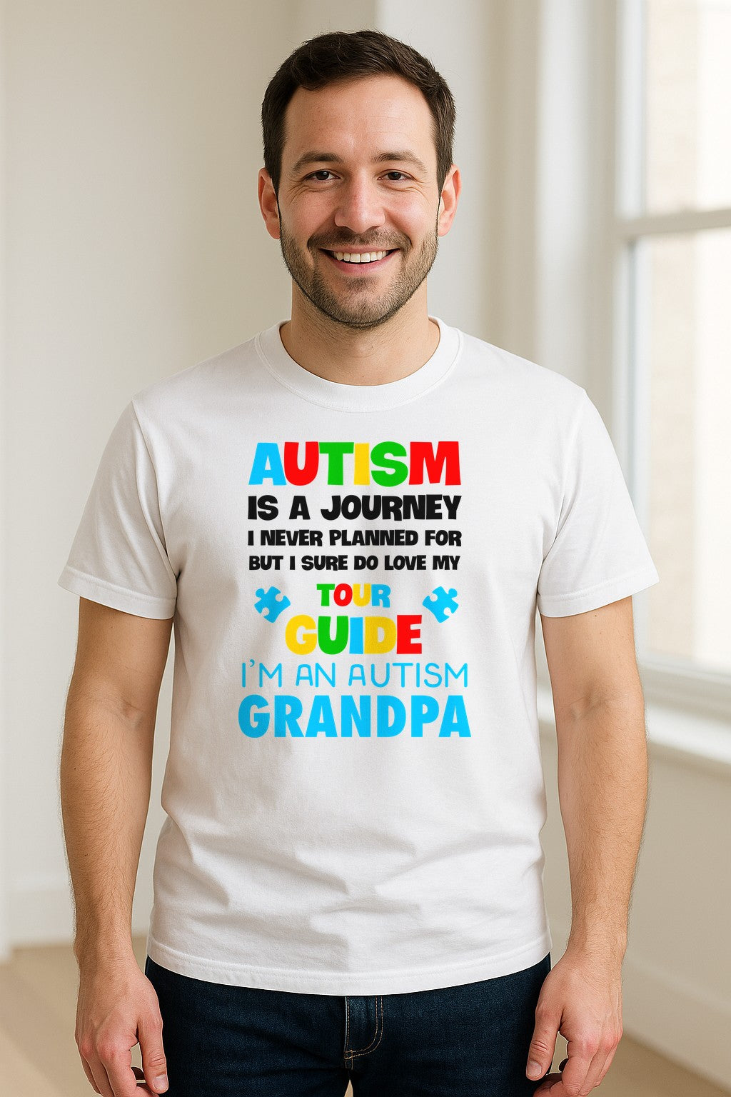 Autism Grandpa T-Shirt, Tour Guide Neurodiversity Awareness Design for Grandfathers