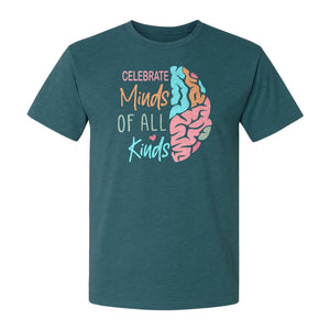 Neurodiversity Awareness T-Shirt, Celebrate Minds of All Kinds Brain Design for Teachers and Advocates