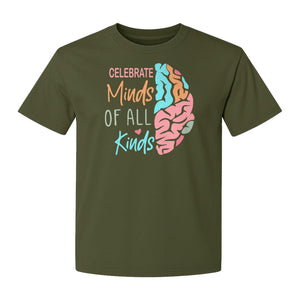 Neurodiversity Awareness T-Shirt, Celebrate Minds of All Kinds Brain Design for Teachers and Advocates