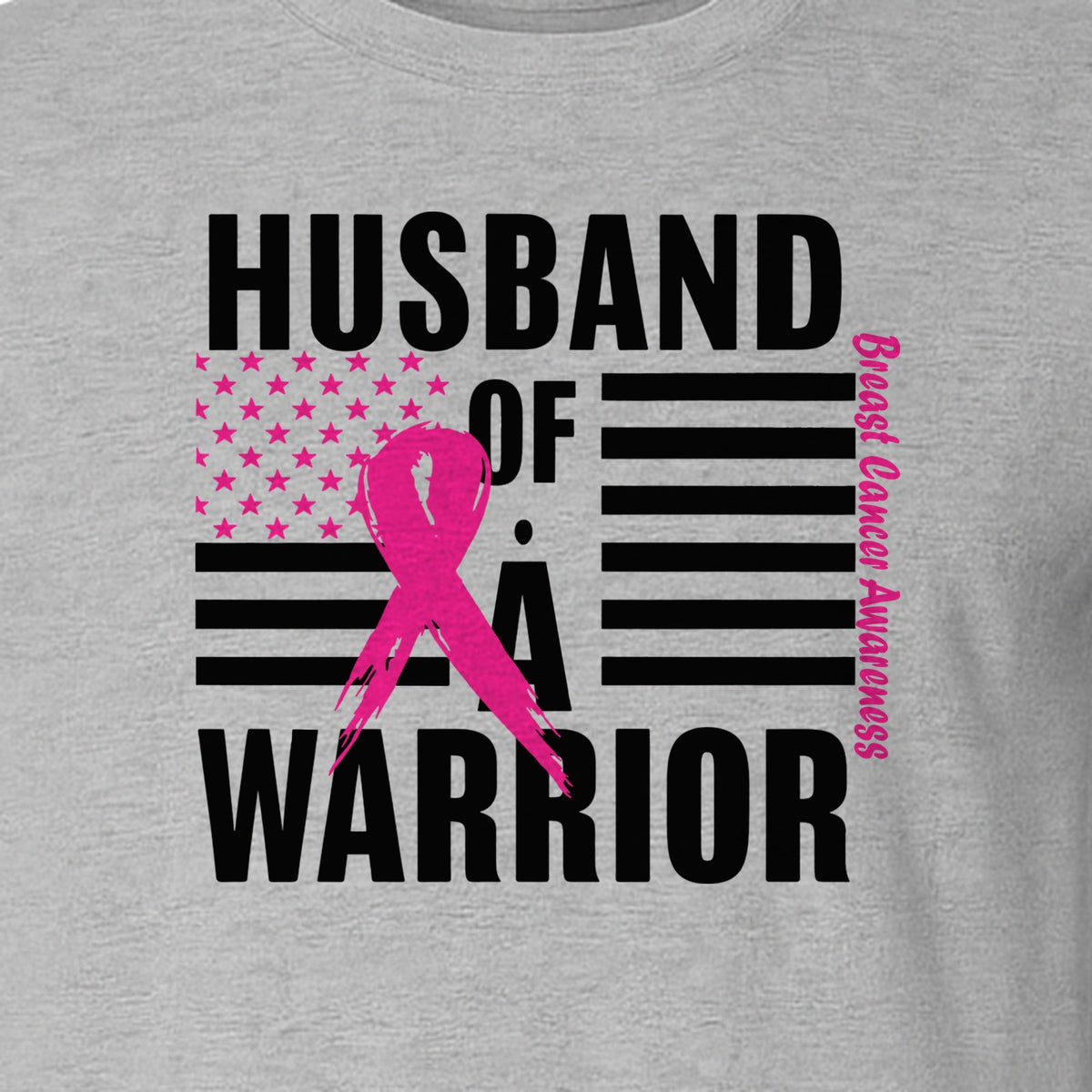 Breast Cancer Awareness T-Shirt, Husband of a Warrior Pink Ribbon USA Flag Graphic for Supportive Spouses