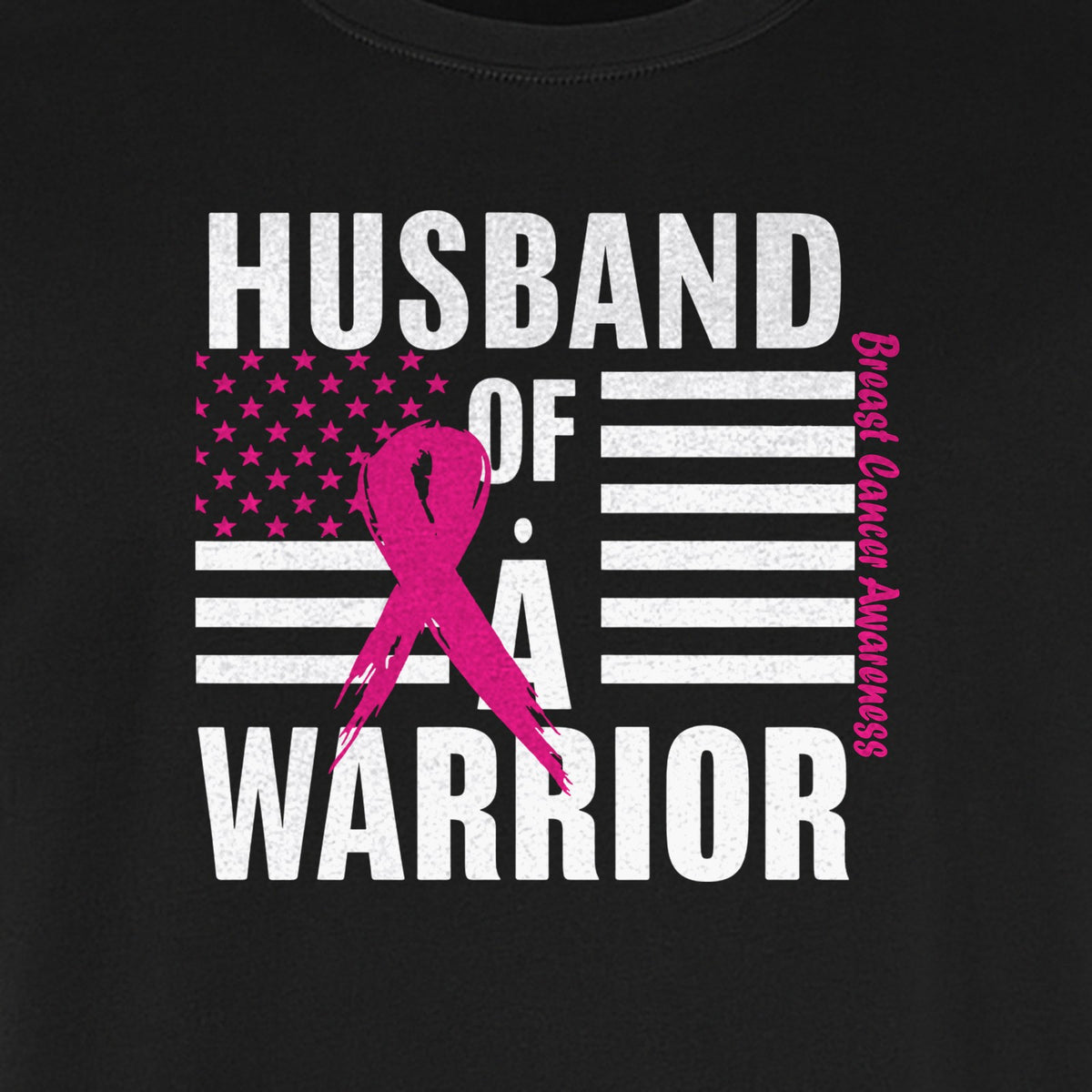 Breast Cancer Awareness T-Shirt, Husband of a Warrior Pink Ribbon USA Flag Graphic for Supportive Spouses
