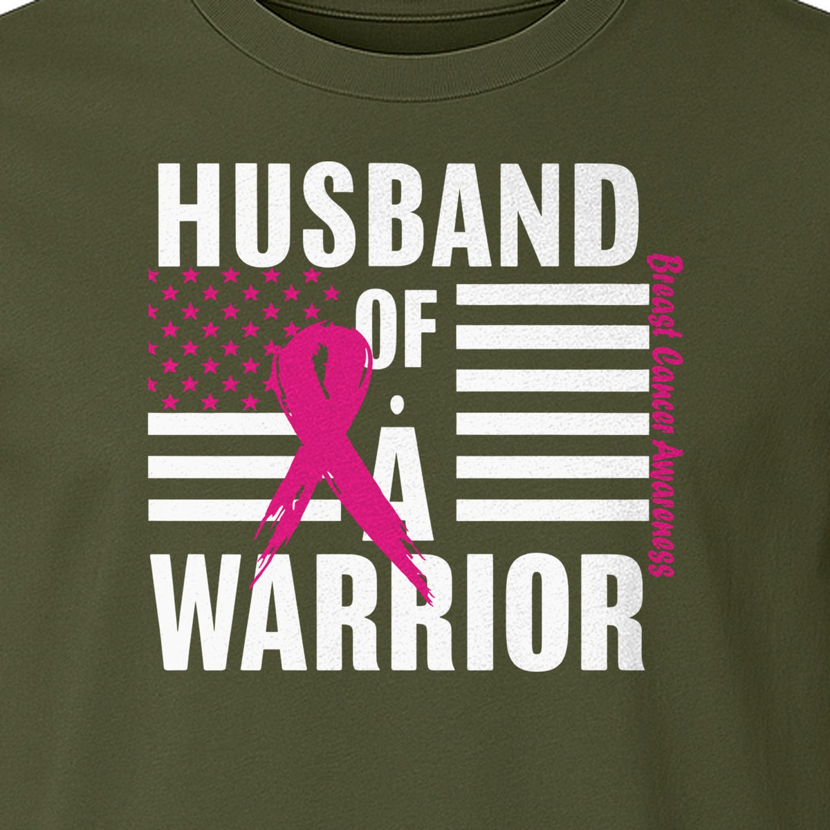 Breast Cancer Awareness T-Shirt, Husband of a Warrior Pink Ribbon USA Flag Graphic for Supportive Spouses