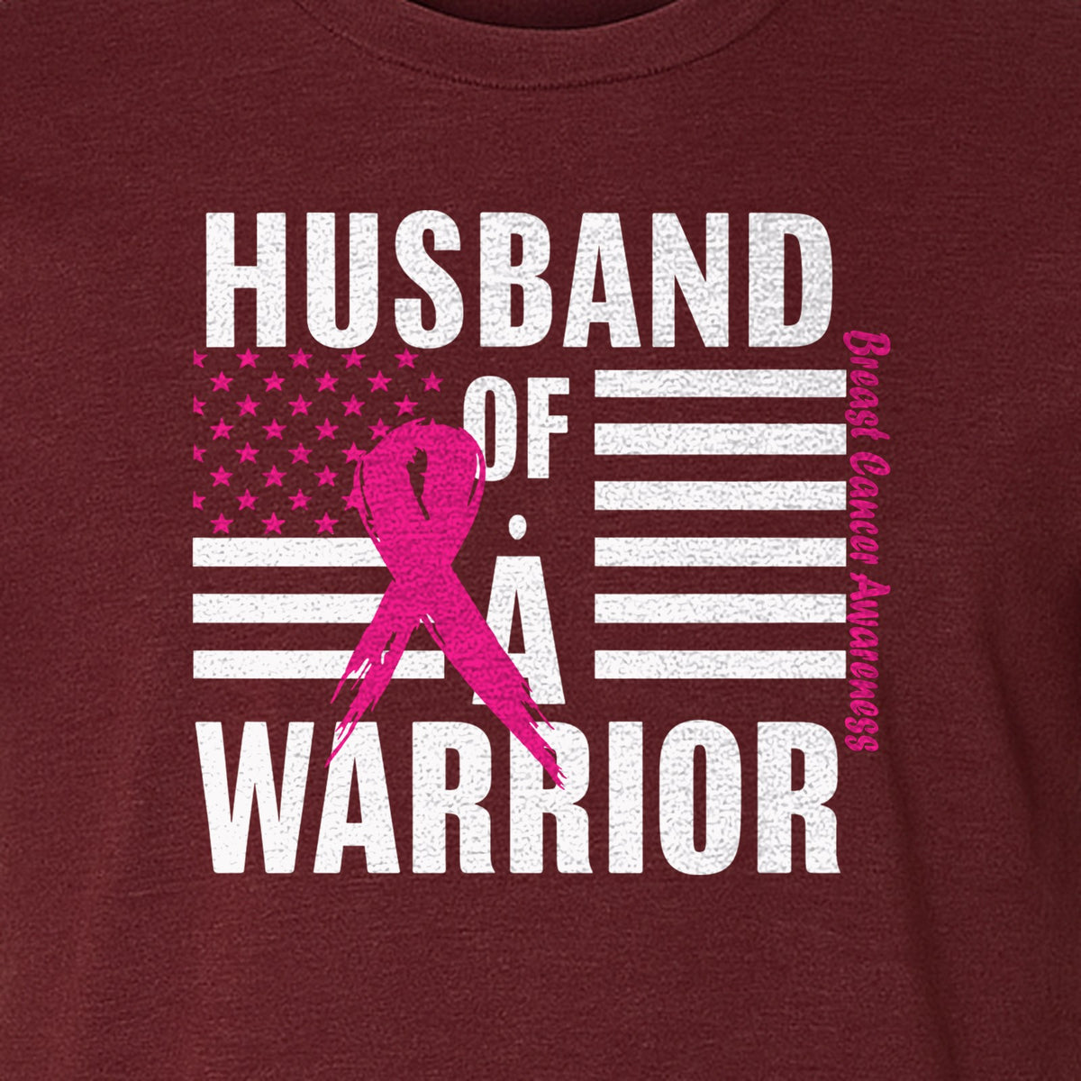 Breast Cancer Awareness T-Shirt, Husband of a Warrior Pink Ribbon USA Flag Graphic for Supportive Spouses