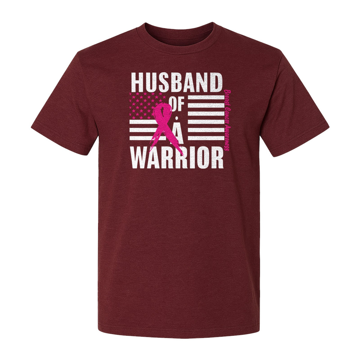 Breast Cancer Awareness T-Shirt, Husband of a Warrior Pink Ribbon USA Flag Graphic for Supportive Spouses