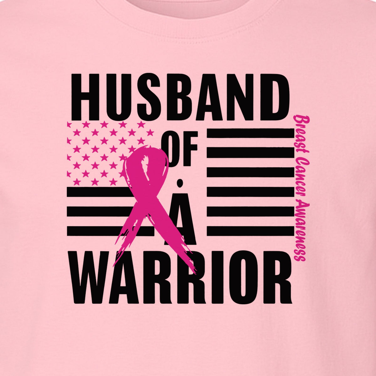 Breast Cancer Awareness T-Shirt, Husband of a Warrior Pink Ribbon USA Flag Graphic for Supportive Spouses
