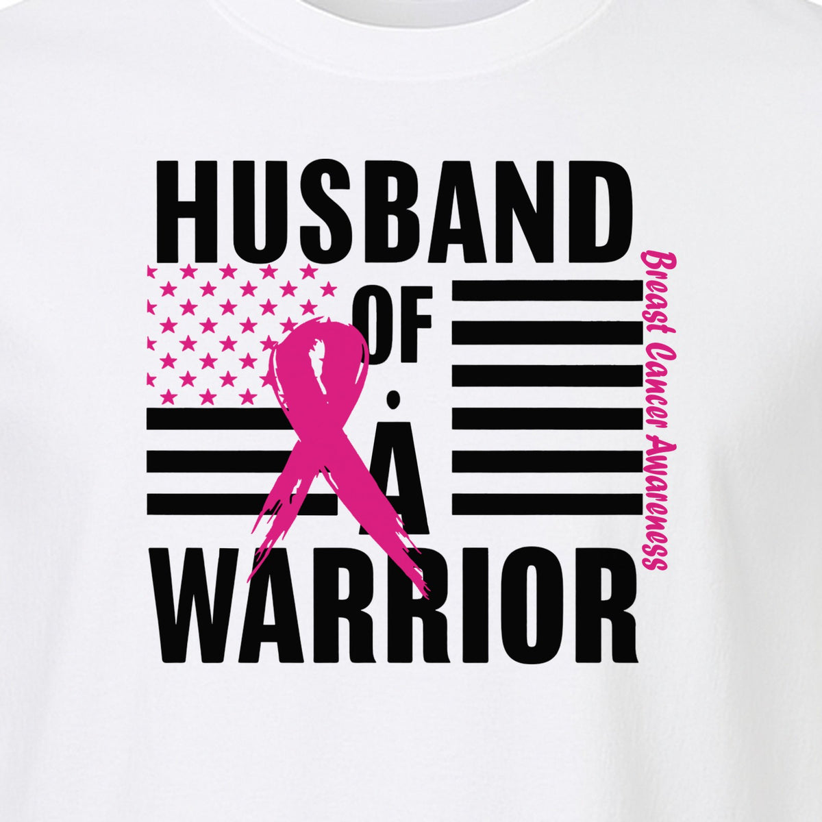 Breast Cancer Awareness T-Shirt, Husband of a Warrior Pink Ribbon USA Flag Graphic for Supportive Spouses