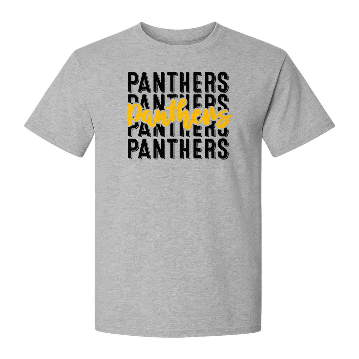 Panthers Mascot T-Shirt, Stacked Lettering Graphic for School Spirit Events and Pep Rallies