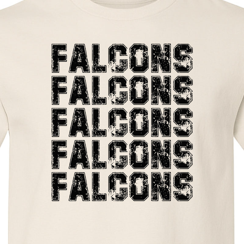Falcons Mascot T-Shirt, Repeated Distressed Lettering School Spirit Design for Students, Parents and Fans