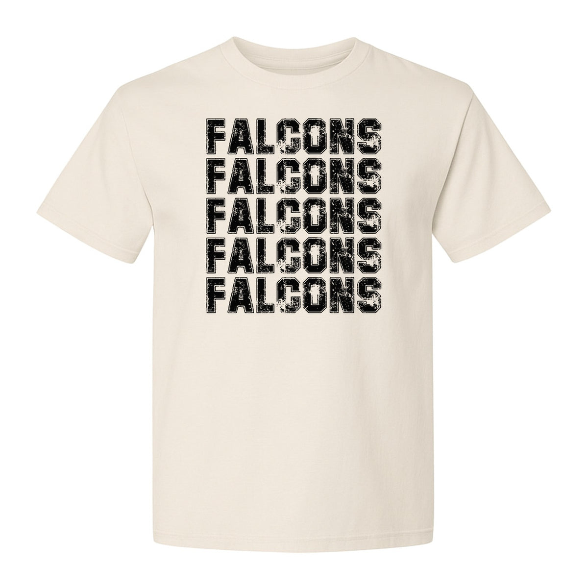 Falcons Mascot T-Shirt, Repeated Distressed Lettering School Spirit Design for Students, Parents and Fans