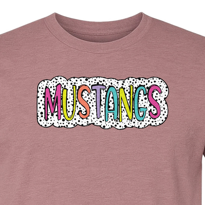 Mustangs T-Shirt, Retro Polka Dot Lettering Mascot Game Day Fan Design