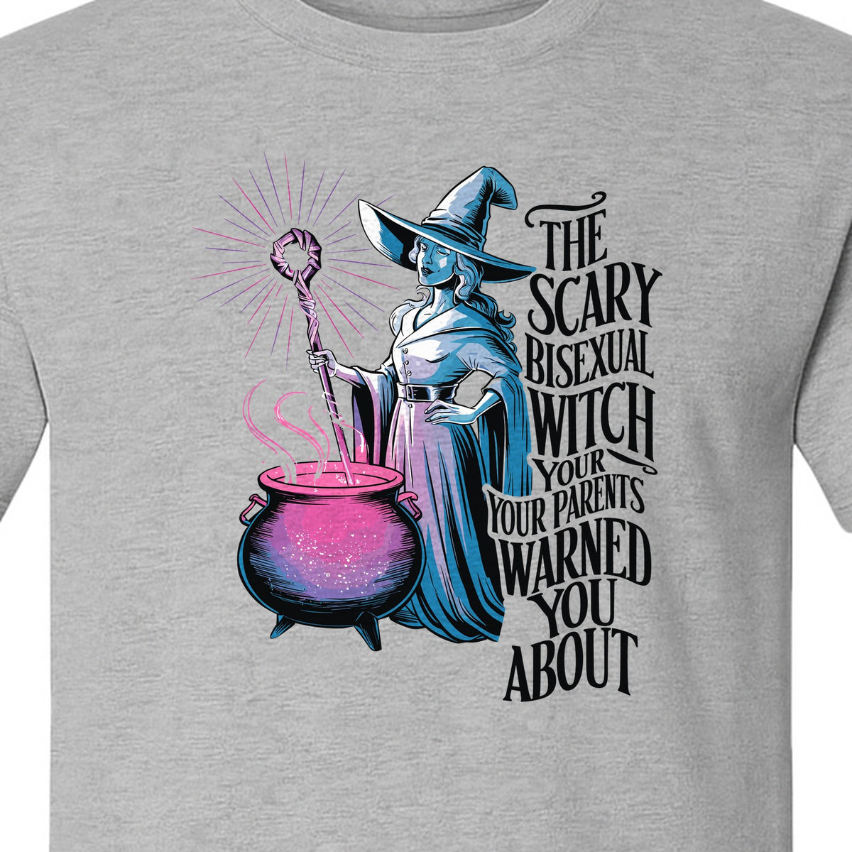 Bisexual Witch T-Shirt, Spooky Pride Graphic for Halloween and LGBTQ+ Adults
