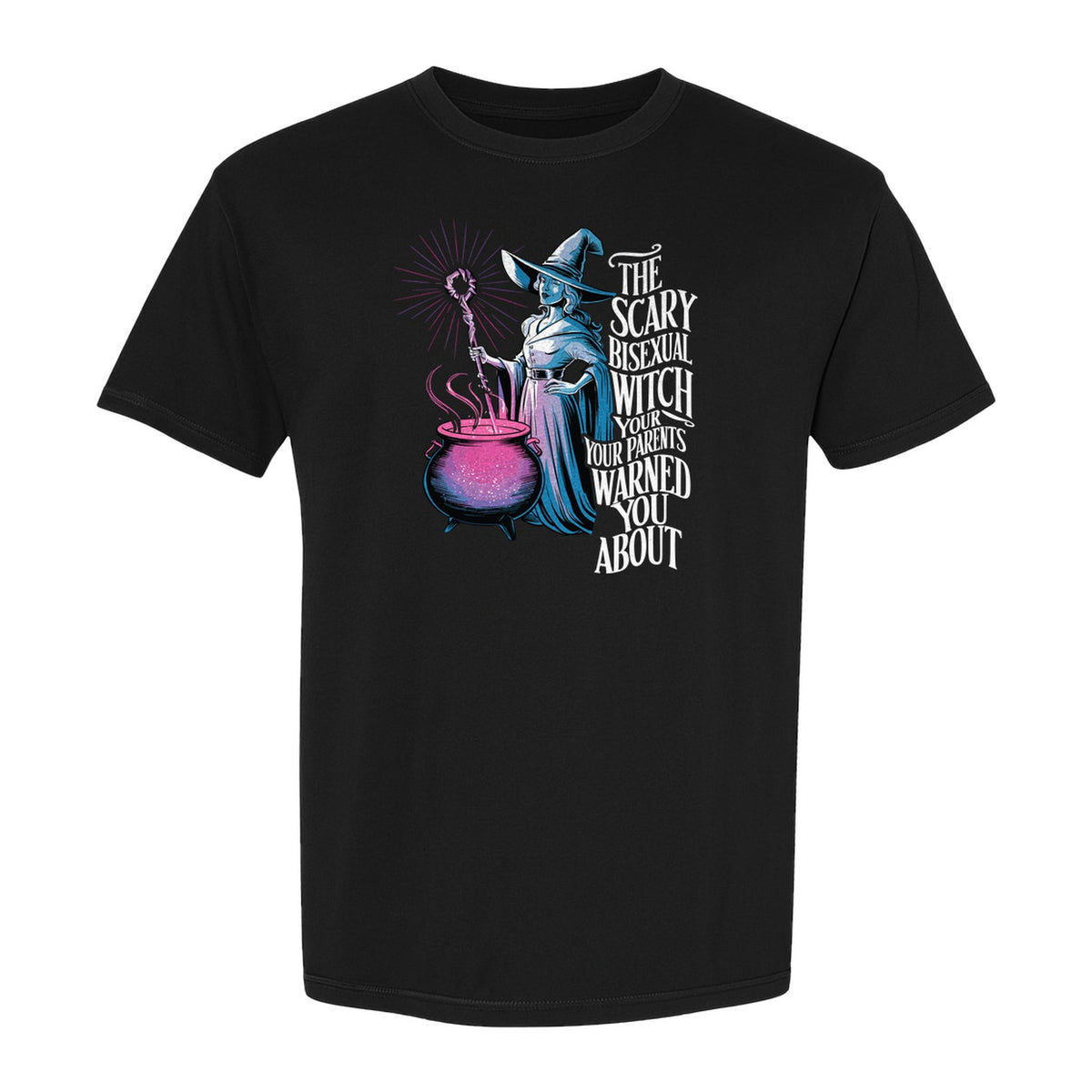 Bisexual Witch T-Shirt, Spooky Pride Graphic for Halloween and LGBTQ+ Adults