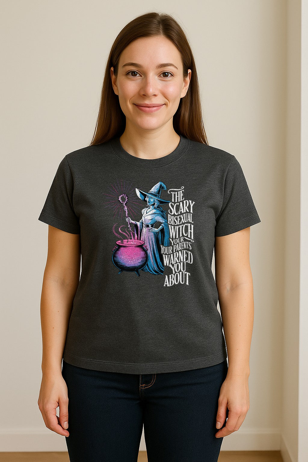Bisexual Witch T-Shirt, Spooky Pride Graphic for Halloween and LGBTQ+ Adults