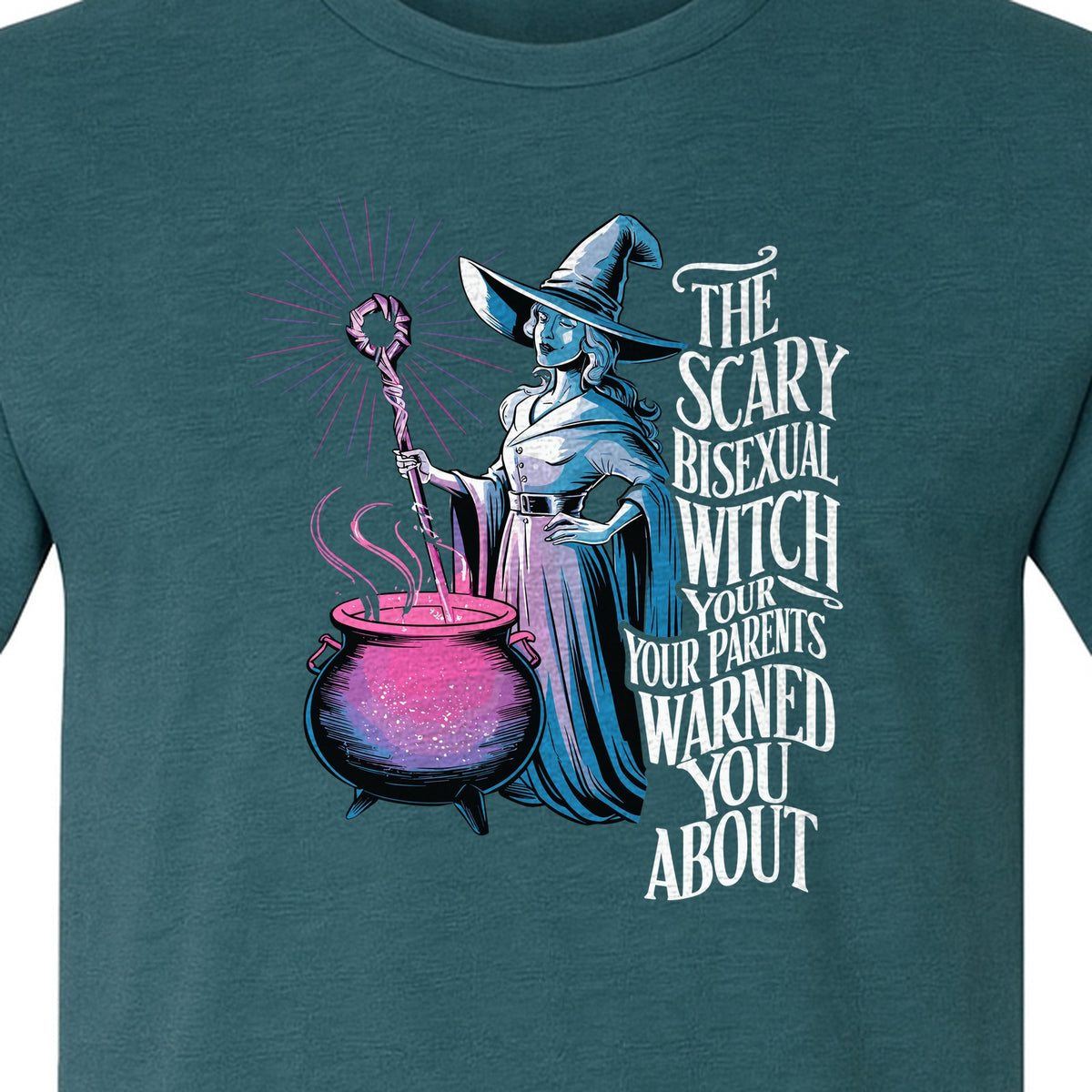 Bisexual Witch T-Shirt, Spooky Pride Graphic for Halloween and LGBTQ+ Adults