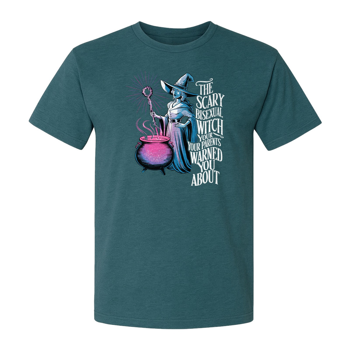 Bisexual Witch T-Shirt, Spooky Pride Graphic for Halloween and LGBTQ+ Adults
