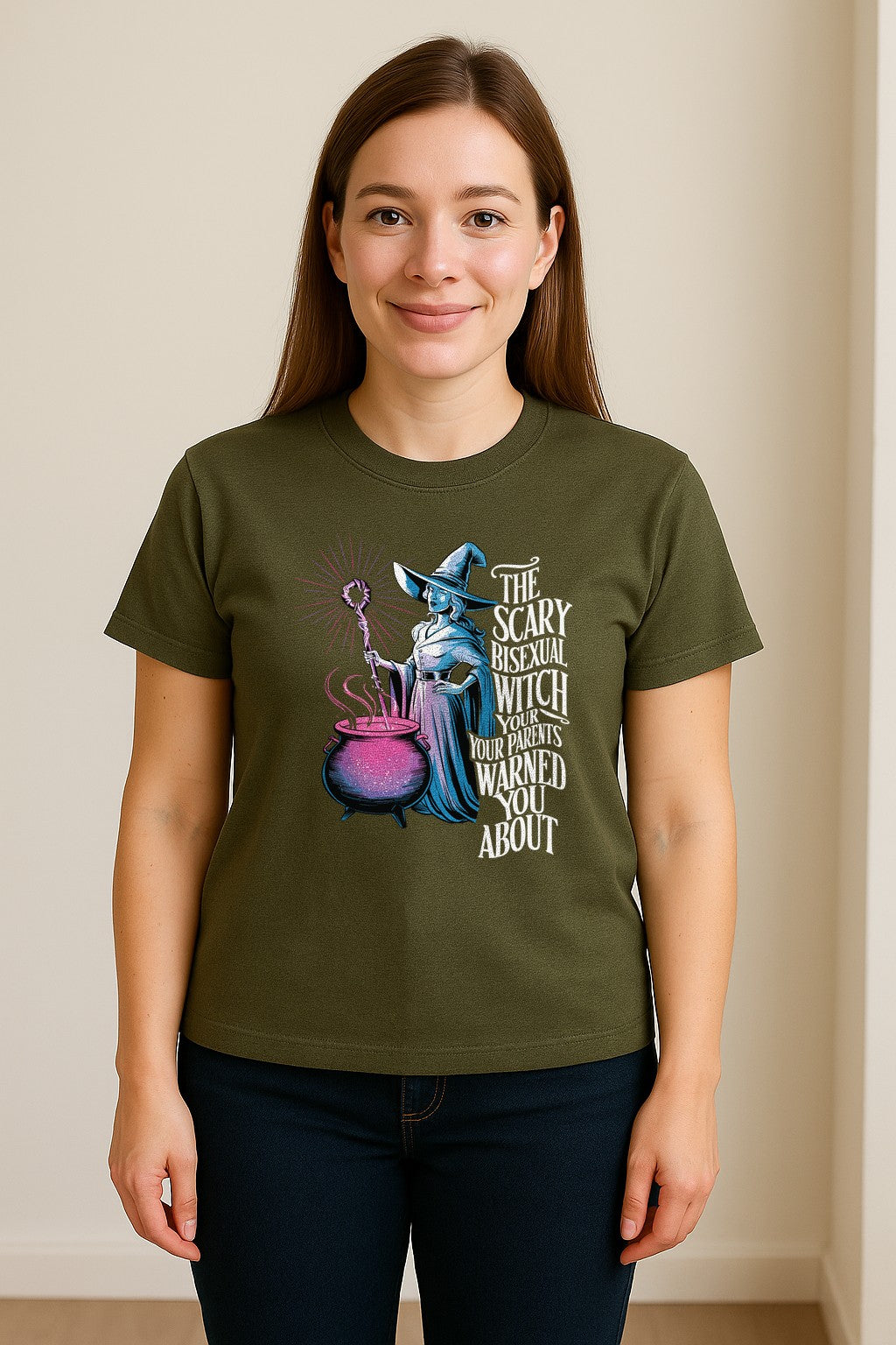 Bisexual Witch T-Shirt, Spooky Pride Graphic for Halloween and LGBTQ+ Adults