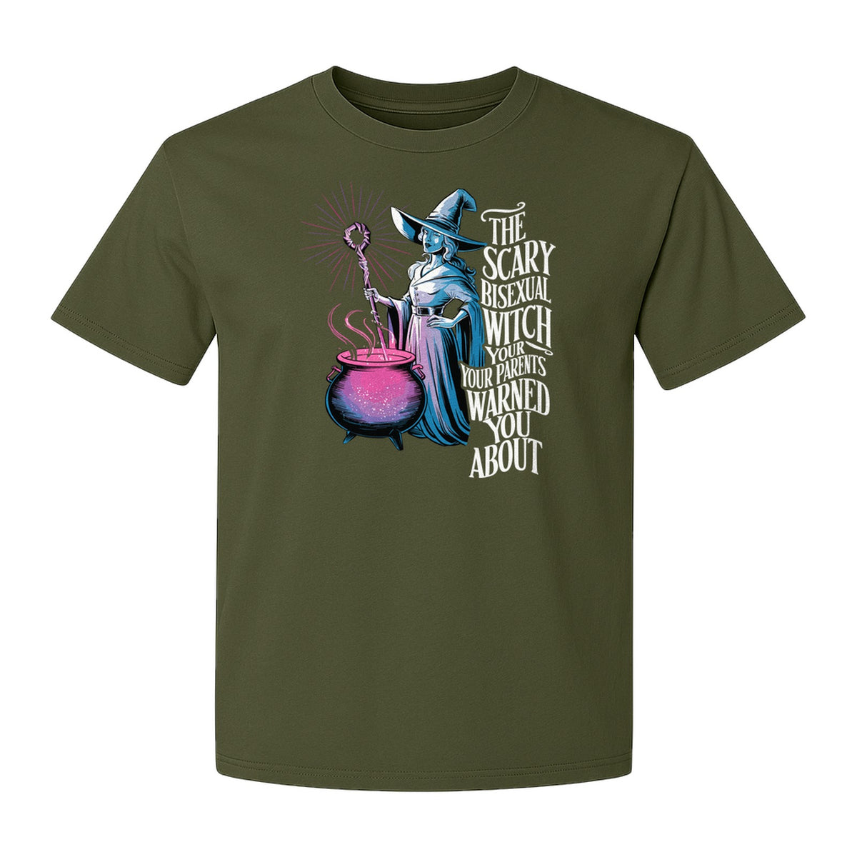 Bisexual Witch T-Shirt, Spooky Pride Graphic for Halloween and LGBTQ+ Adults