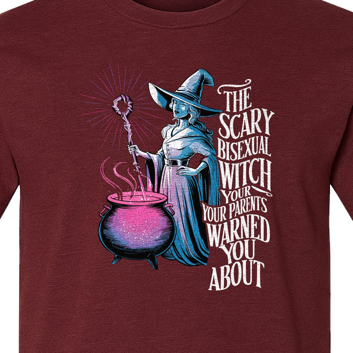 Bisexual Witch T-Shirt, Spooky Pride Graphic for Halloween and LGBTQ+ Adults